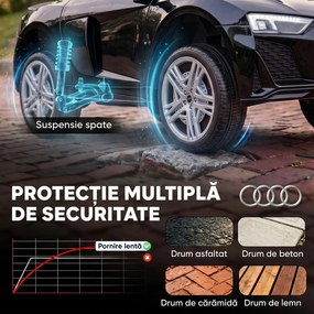 AIYAPLAY Mașinuță Electrică pentru Copii 12V Audi R8 Spyder, 3+ Ani, 3-5 km/h, cu 2 Motoare și Telecomandă, Negru | Aosom Romania