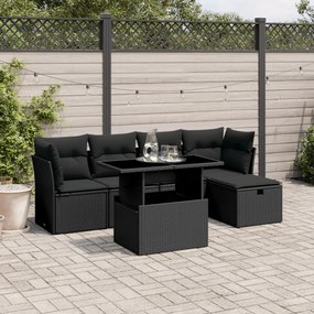 3274635 vidaXL Set mobilier de grădină cu perne, 6 piese, negru, poliratan