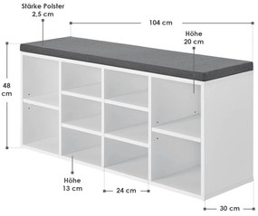 Suport pantofi cu captuseala 104 x 30 x 48 cm alb