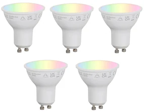 Set de 5 becuri LED inteligente GU10 50mm Estompabile Opal RGBW 4.7W 400 lm 2700-6500K