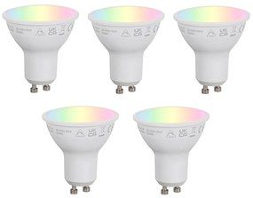 Set de 5 becuri LED inteligente GU10 50mm, reglabile, opale, RGBW, 4.7W, 400 lm, 2700-6500K, Zigbee