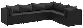 3308139 vidaXL Set mobilier de grădină cu perne, 6 piese, negru, poliratan