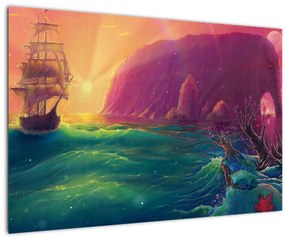 Tablou - Pictură în ulei, călătorie într-un țărăm fantastic (90x60 cm)