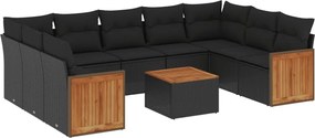 vidaXL Set canapele de grădină cu perne, 10 piese, negru, poliratan