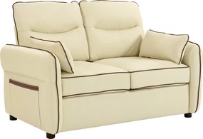 HOMCOM Divan 2 Locuri Imbottit din Piele Sintetică cu Bord Contrastant, Divan Living cu Perne Groase, 2 Perne Detasabile și Lavabile, Brațe și Buzunare Laterale, 136x81x90 cm, Bej | Aosom Romania