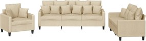 vidaXL Set de canapele cu perne, 3 piese, crem, textil