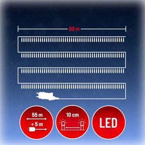 Șir luminos de Crăciun SIMPLE, 60m, alb rece Monzana