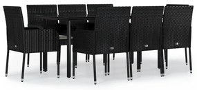 3185158 vidaXL Set mobilier de grădină cu perne, 9 piese, negru, poliratan