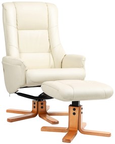 HOMCOM Fotoliu de Relaxare cu Taburet, Funcție de Culcare, Piele Ecologică, până la 150 kg, 71 x 84 x 102 cm, Crem | Aosom Romania