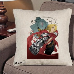 Perna Personalizata Fullmetal Alchemist Brotherhood Edward si Al Poster, 40x40 cm, Bej Canapea, Husa Detasabila, Perna Inclusa, BEKZ®