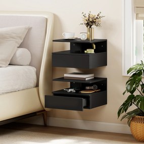 HOMCOM Set de 2 Noptiere Suspendate cu Sertar și Raft Deschis, 35x32x22.5 cm, Negru | Aosom Romania