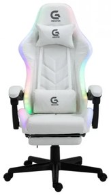 Scaun gaming, boxe Bluetooth, sistem iluminare bandă LED RGB, masaj în perna lombară, suport picioare, Alb
