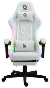 Scaun gaming, boxe Bluetooth, sistem iluminare bandă LED RGB, masaj în perna lombară, suport picioare, Alb
