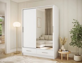 Dulap cu uși glisante si oglinda Estantte II, 150x60x200 cm – Alb