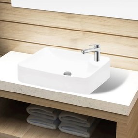141934 vidaXL Chiuvetă de baie din ceramică, cu orificiu pentru robinet, alb