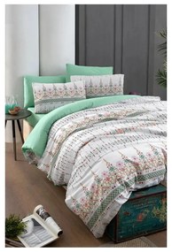 Lenjerie de pat albă/verde pentru pat dublu/canapea extinsă cu cearceaf inclus/cu 4 piese 200x220 cm Ethnic – Mila Home