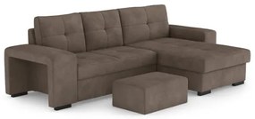 Canapea extensibilă PALERMO, cu spațiu de depozitare și taburet, maro, cu șezlong pe partea dreaptă