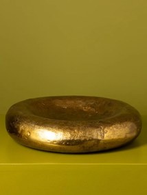 Platou decorativ din aluminiu, auriu, formă rotundă bombată, finisaj patinat, 9 x 39 cm, „Craterium”
