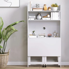 HOMCOM Birou cu Rafturi, Blat Pliabil, 2 Roți și 4 Rafturi, Birou Compact Modern cu Orificiu pentru Cabluri, Masă pentru Computer, Casă Birou Cameră de Studiu, 80x69x155 cm, Alb | Aosom Romania