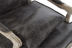 Fotoliu clasic maro din piele ecologică cu aspect vintage, cadru din lemn de cauciuc, stil Louis XV, 70 x 66 x 94 cm, „Lavigne”