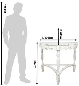 Consolă shabby chic, alb, cu ornamente sculptate în lemn, Agatha