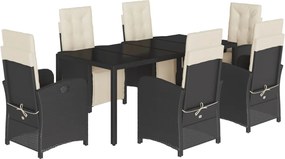 vidaXL Set mobilier de grădină cu perne, 7 piese, negru, poliratan