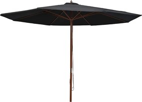vidaXL Umbrelă de soare de exterior, stâlp din lemn, negru, 350 cm