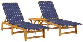 3214218 vidaXL Șezlonguri cu masă, 2 buc, albastru închis, lemn masiv acacia