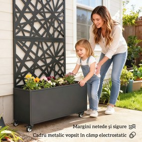 Outsunny Jardinieră pentru Grădină cu Roți și Grilaj, Jardinieră pentru Exterior cu Găuri de Drenaj din Metal, pentru Flori și Legume, pentru Grădină și Balcon, 90x30x160 cm, Negru | Aosom Romania