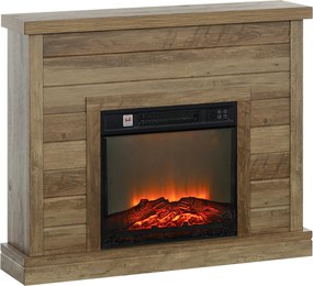 HOMCOM Șemineu Electric cu Flacără 3D, Oprire Automată, Încălzire Reglabilă și Temporizator, 96,5x22x81,7 cm, Lemn Natural | Aosom Romania