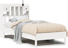 vidaXL Pat cu bibliotecă fără saltea, alb, 75x190 cm, lemn masiv pin