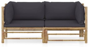 3058202 vidaXL Set mobilier de grădină cu perne gri închis, 2 piese, bambus