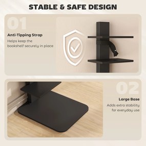 HOMCOM Bibliotecă Verticală înaltă cu 11 Rafturi, Bibliotecă Economisitoare de Spațiu Slim, Raft Industrial pentru Living, Dormitor, Birou, 34.5x41.5x163.5 cm, Negru | Aosom Romania