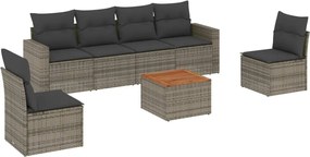 vidaXL Set canapele de grădină, 7 piese, cu perne, gri, poliratan