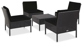 48945 vidaXL Set mobilier de grădină cu perne, 5 piese, negru, poliratan