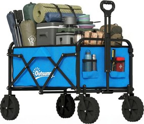 Outsunny Cărucior de Grădină Pliabil cu Roți Blocabile Mâner Reglabil Suport Pahare Capacitate 80 kg pentru Camping 85x50x99 cm Albastru | Aosom Romania