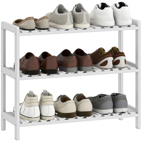 HOMCOM Etajeră pentru încălțăminte, suport pentru pantofi 3 niveluri, rafturi cu lamele, din lemn de pin， 70 x 26 x 57,5 cm, alb | Aosom Romania