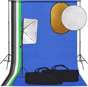 vidaXL Set studio foto cu lampă softbox, fundal și reflector