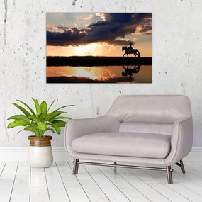 Tablou - Rider pe un cal la apus de soare (90x60 cm)