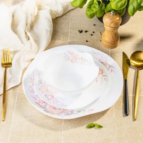 Set de masă Kinghoff KH 2035, 18 piese, pentru 6 persoane, sticlă opală, motiv floral, alb
