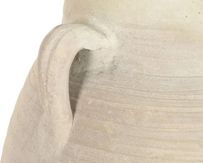 Vas decorativ amforă din teracotă artizanală, finisaj craft alb-crem, cu 2 anse, 55×55×96 cm, „Jerba"