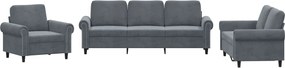 vidaXL Set de canapele cu perne, 3 piese, gri închis, catifea