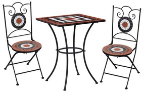 279415 vidaXL Set de bistro mozaic, 3 piese, cărămiziu &amp; alb, placă ceramică