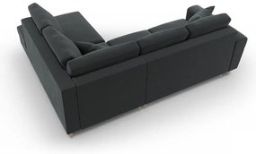 Colțar gri închis extensibil, cu spațiu de depozitare cu tapițerie din catifea (cu colț pe partea dreaptă-în formă de ”L”) Kyoto – Cosmopolitan Design