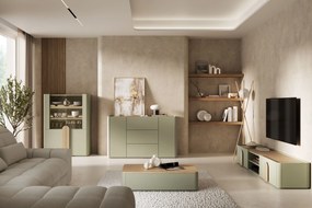 Vitrină Amilio 100 cm - eucalipt / stejar baltic dune / mânere stejar natural