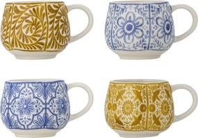Set 4 cești espresso din ceramică artizanală, multicolor cu motive mediteraneene, 7×5,5 cm, „Milton"