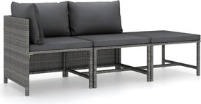vidaXL Set mobilier de grădină cu perne, 3 piese, gri, poliratan