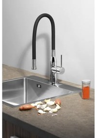 Baterie de chiuvetă cu pipă flexibilă Sapho SILI negru/crom lucios