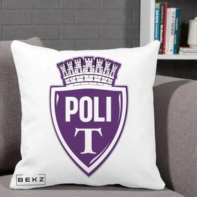 Perna Personalizata Poli Timisoara Fotbal, 40x40 cm, Alba Mata, Husa Detasabila, Perna Inclusa, BEKZ®