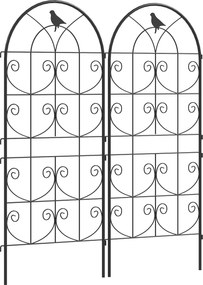 Outsunny Suport pentru plante agățătoare cu modele de păsări set de 2 spalieri de grădină pentru legume viță flori metal 50 x 120 cm negru | Aosom Romania